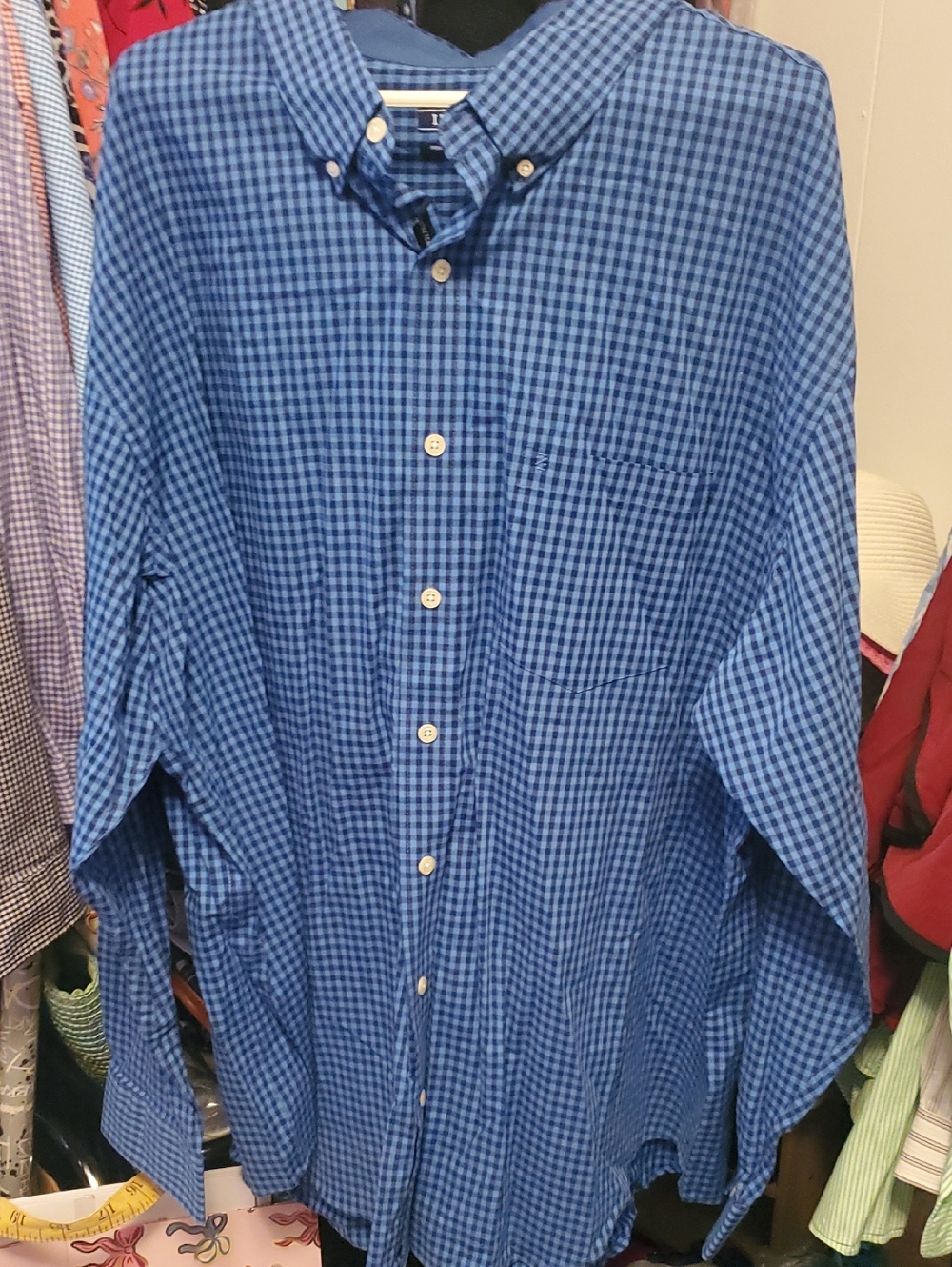 Izod Blue Gingham Button-Down Shirt